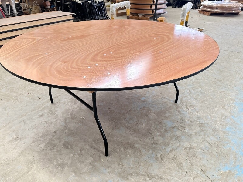 wholesale Round Wood Folding Table with black foldable base for sale