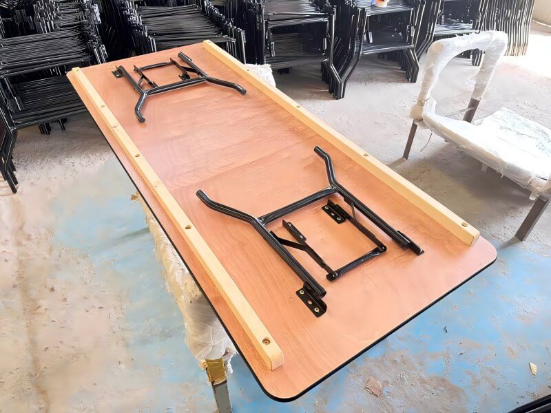 wholesale 8 Ft Wood Folding Table with black metal foldable base for sale