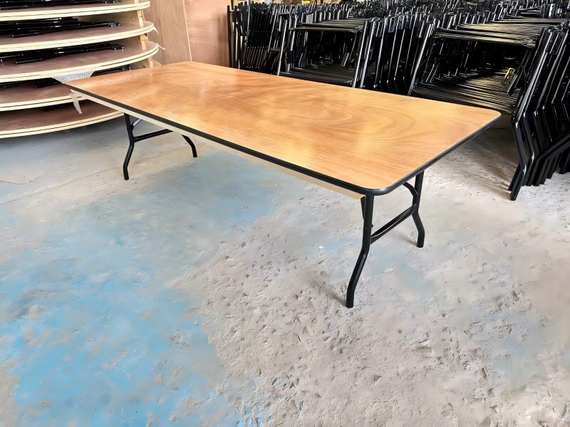 wholesale 8 Ft Wood Folding Table with black metal folding base for sale