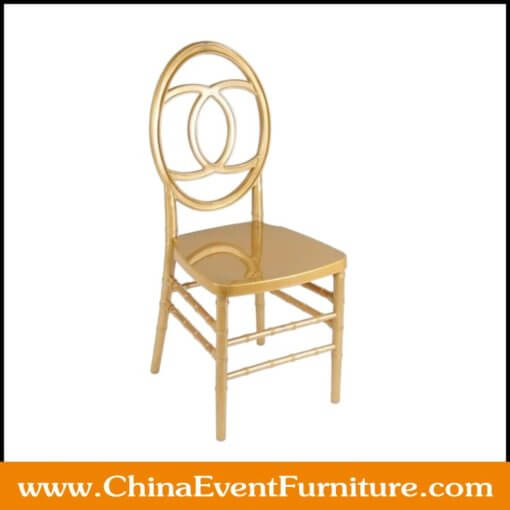 wholesale stackable shiny gold chanel chairs for weddings