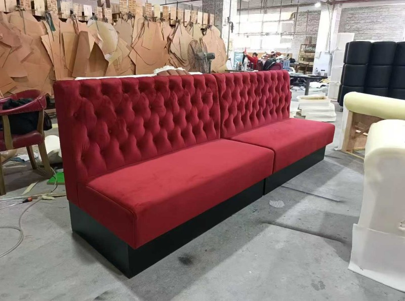 Chinese factory custom make red velvet booth and banquette seating for sale