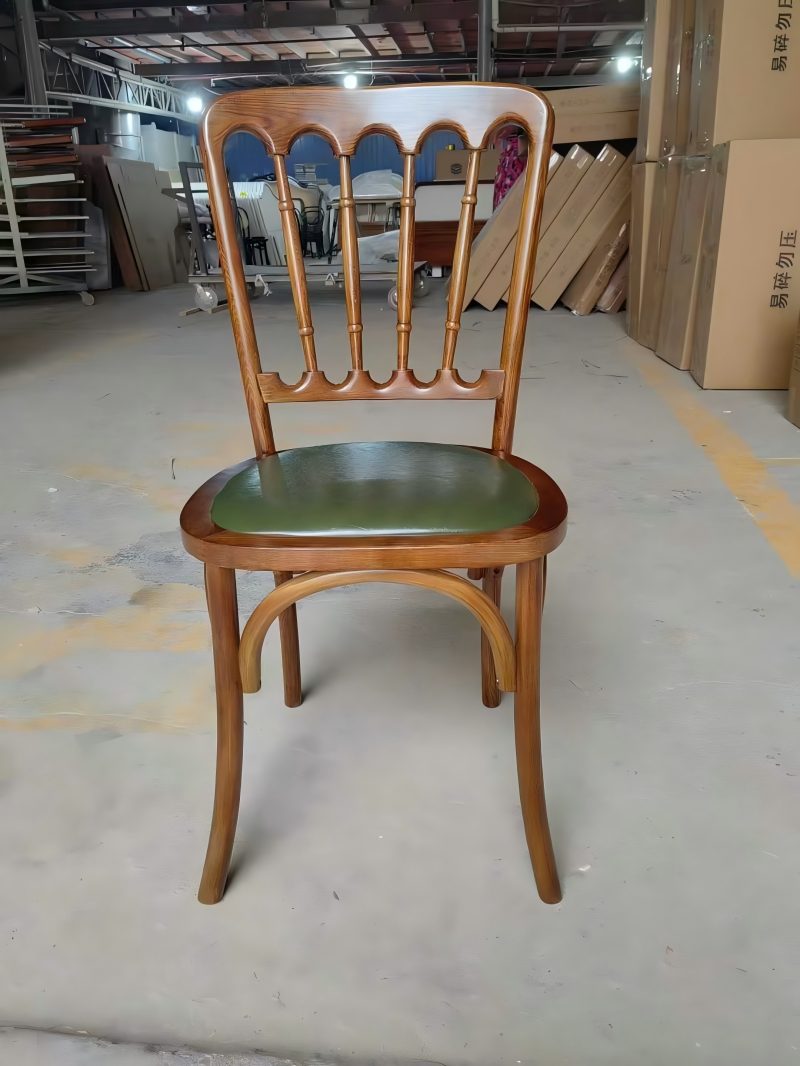 wholesale stackable wooden napoleon chair with vinyl cushion for weddings