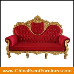 wholesale luxury red and gold 2 seater wedding sofa for king and queen