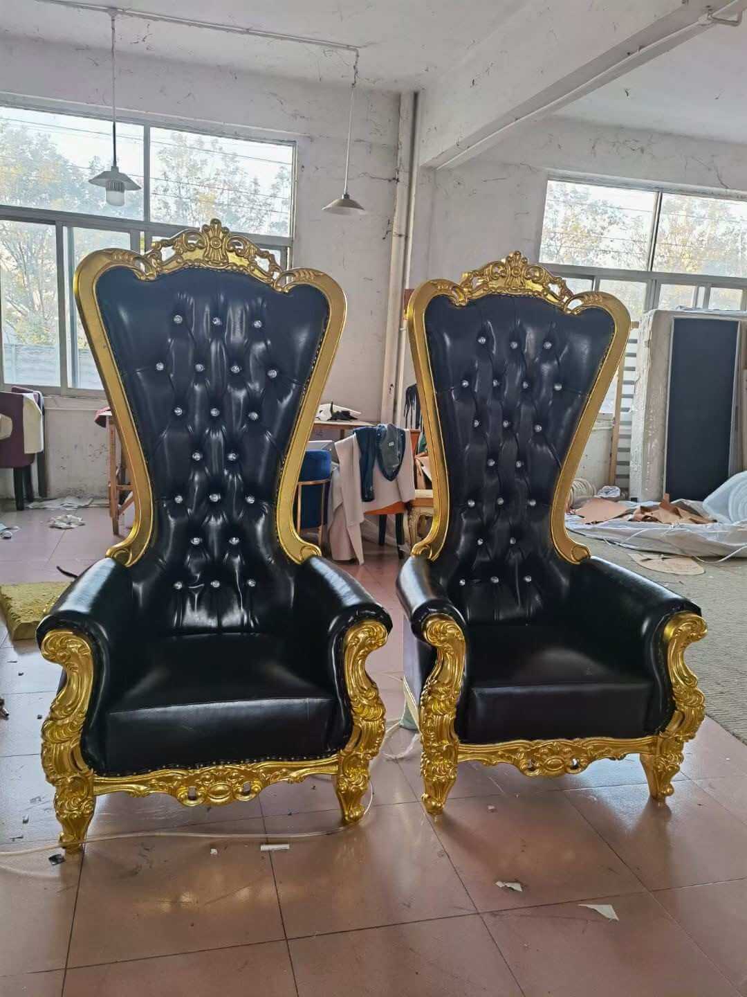 high back Black And Gold Throne Chairs wholesale for weddings