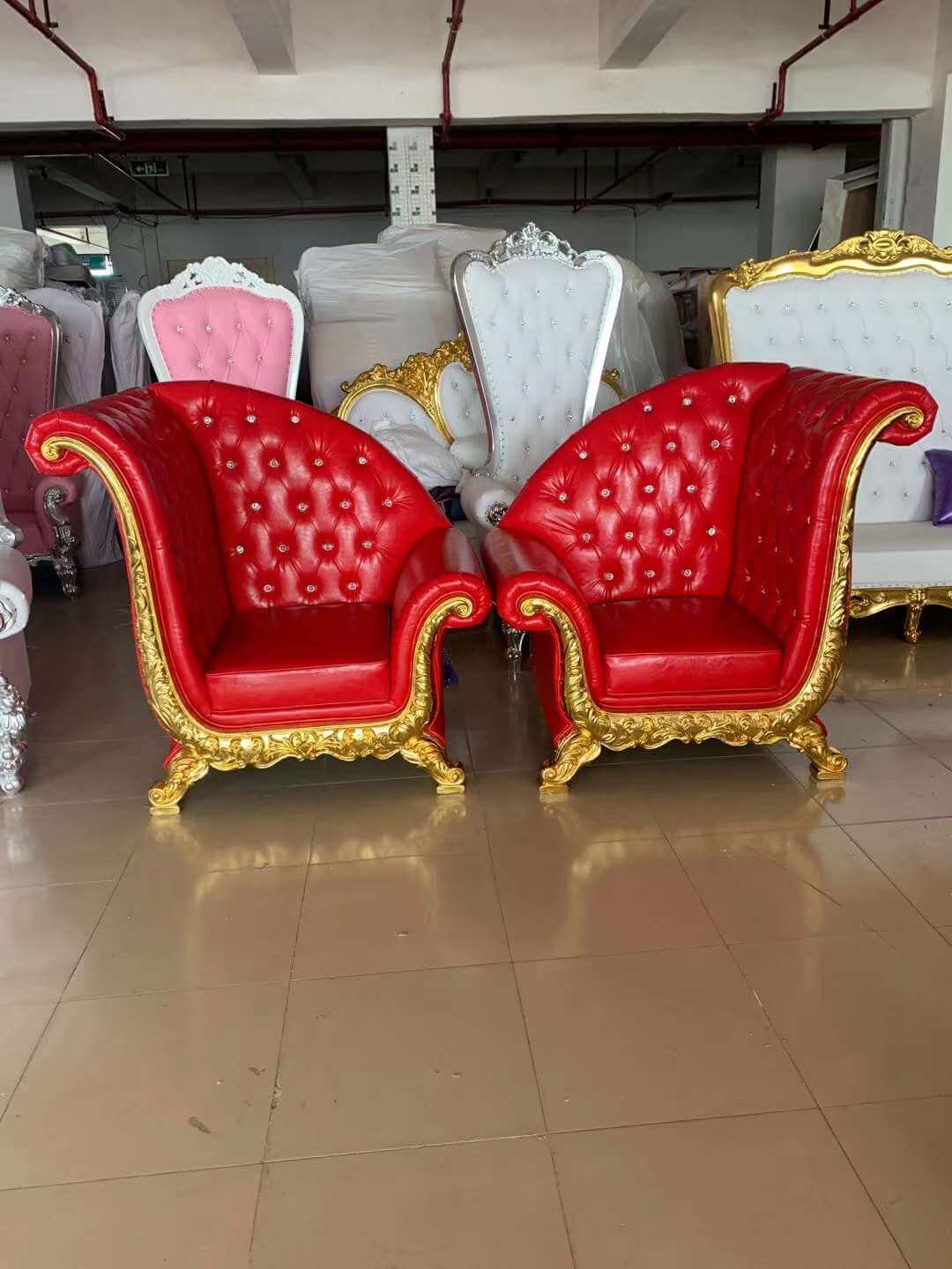 wholesale red upholstered gold King And Queen Throne Chairs for weddings