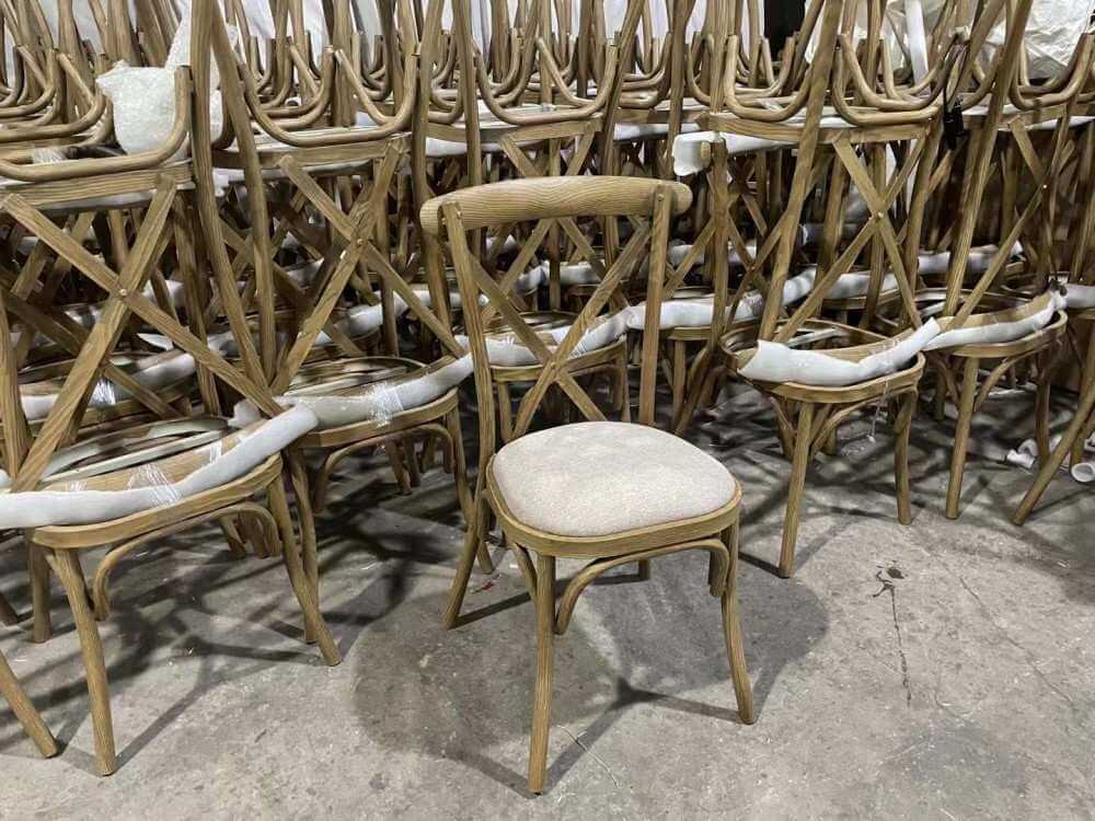 wholesale wood graind stackable Metal Cross Back Chairs for events
