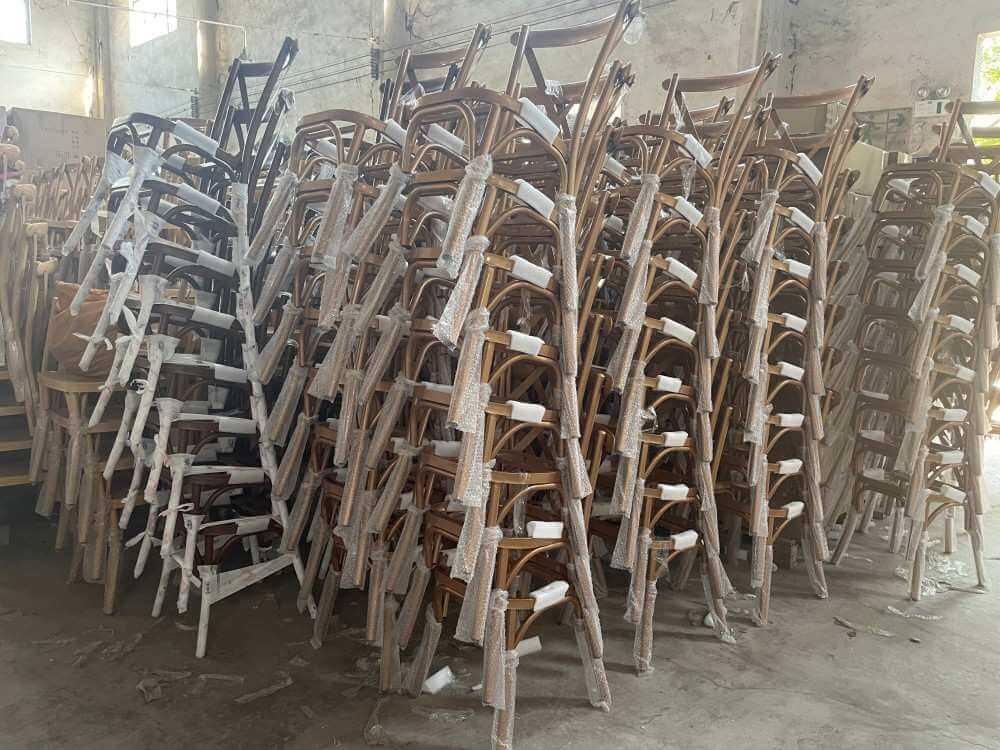 wholesale stackable wood grain Metal Cross Back Chairs for events