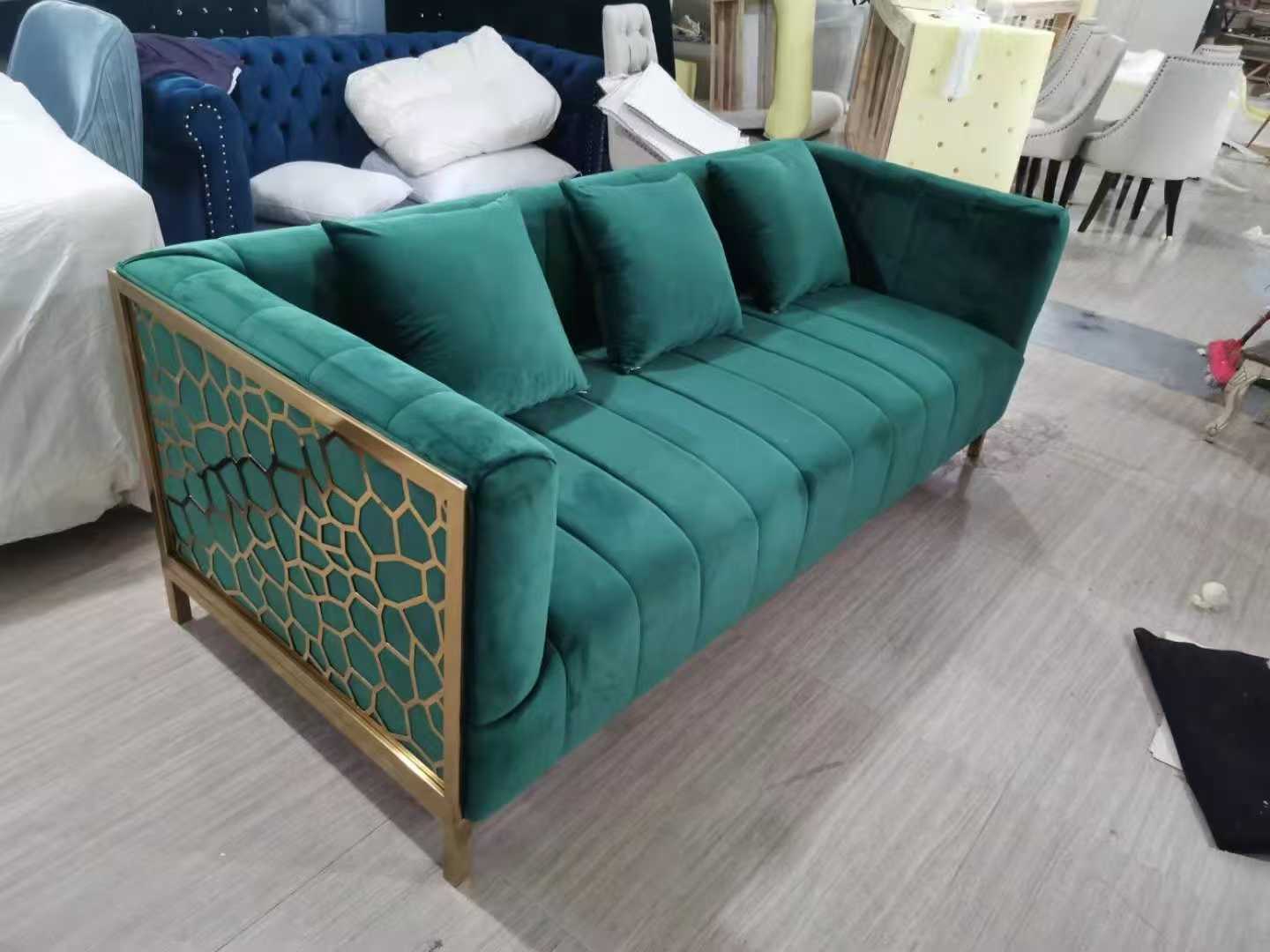 wholesale 3 seater gold stainless steel wedding sofa for king and queen