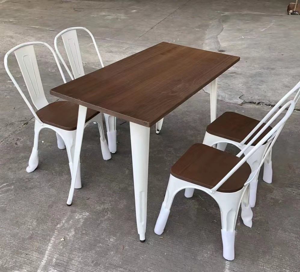 wholesale long wood top white Tolix Metal Table for dining room