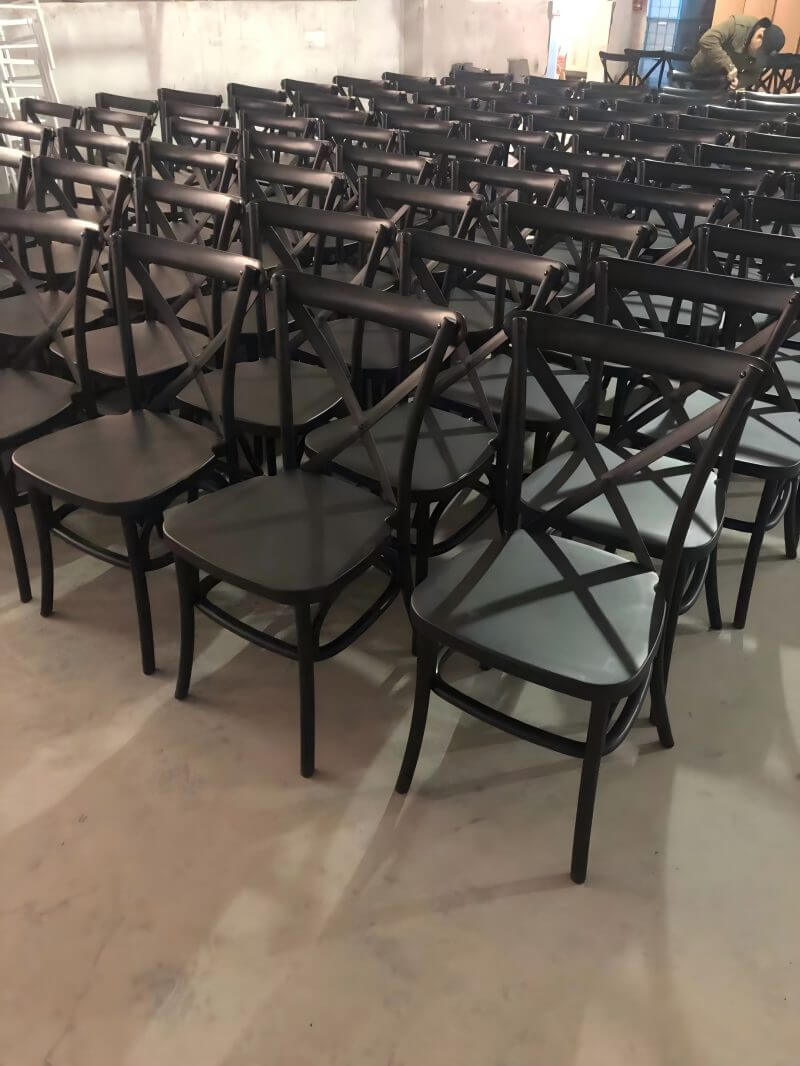 wholesale stacked black cross back dining chairs for events