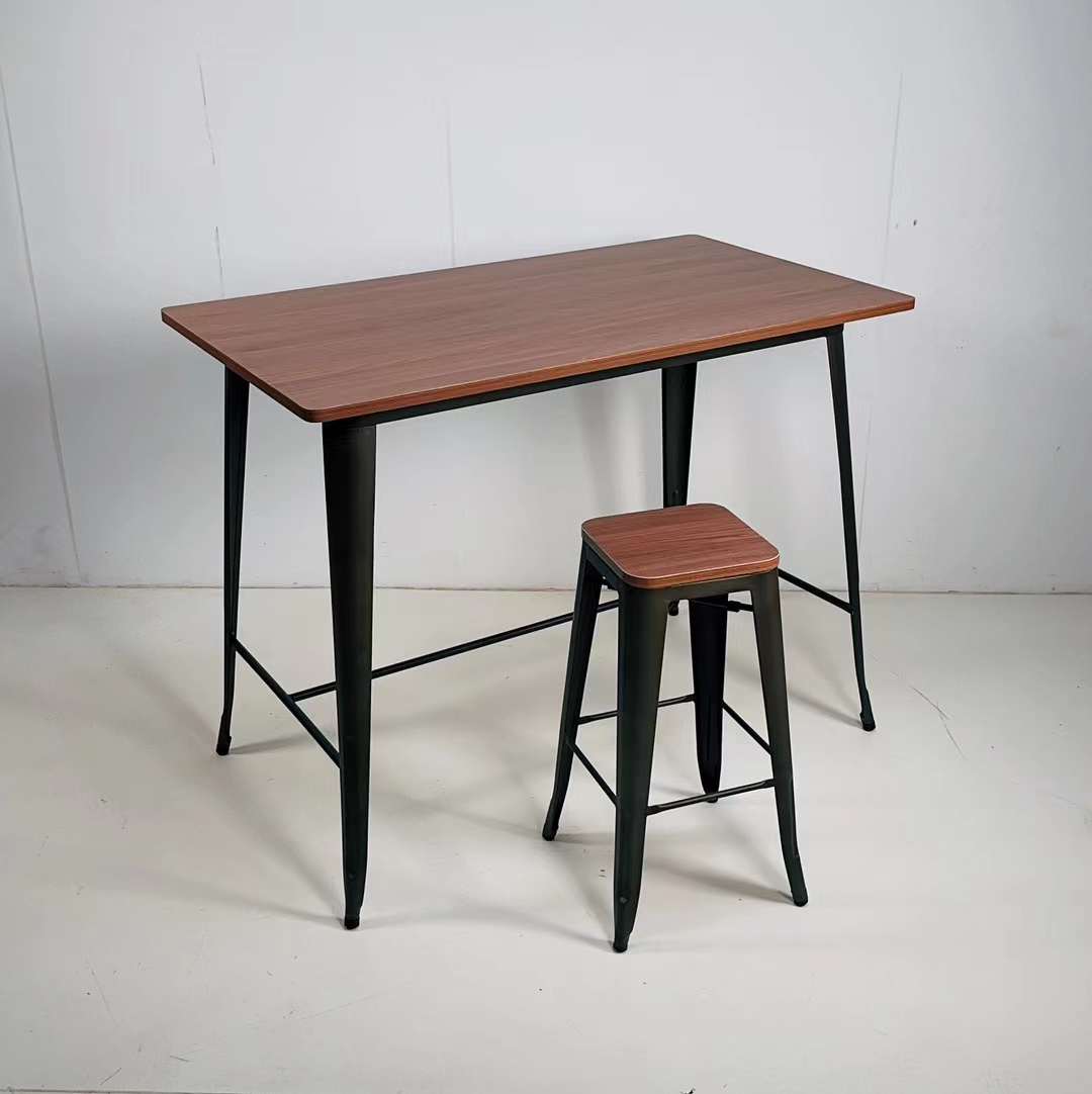 wholesale long wood top tolix bar tables for hotels