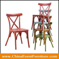wholesale powder coated stackable metal cross back chairs for outdoor events