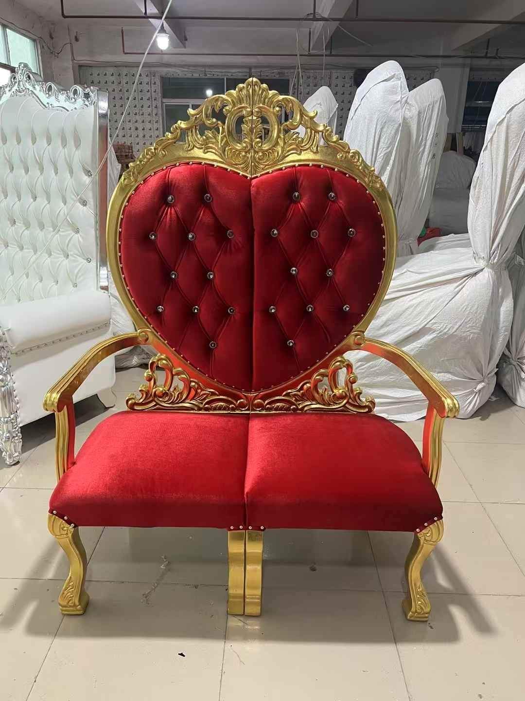wholesale red velvet upholstered throne loveseat for sale
