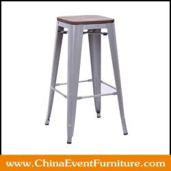 wholesale wood seat silver metal tolix stool 65cm for sale