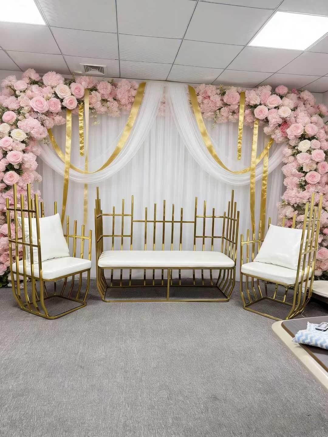wholesale stainless steel white and gold wedding sofa for bride and groom
