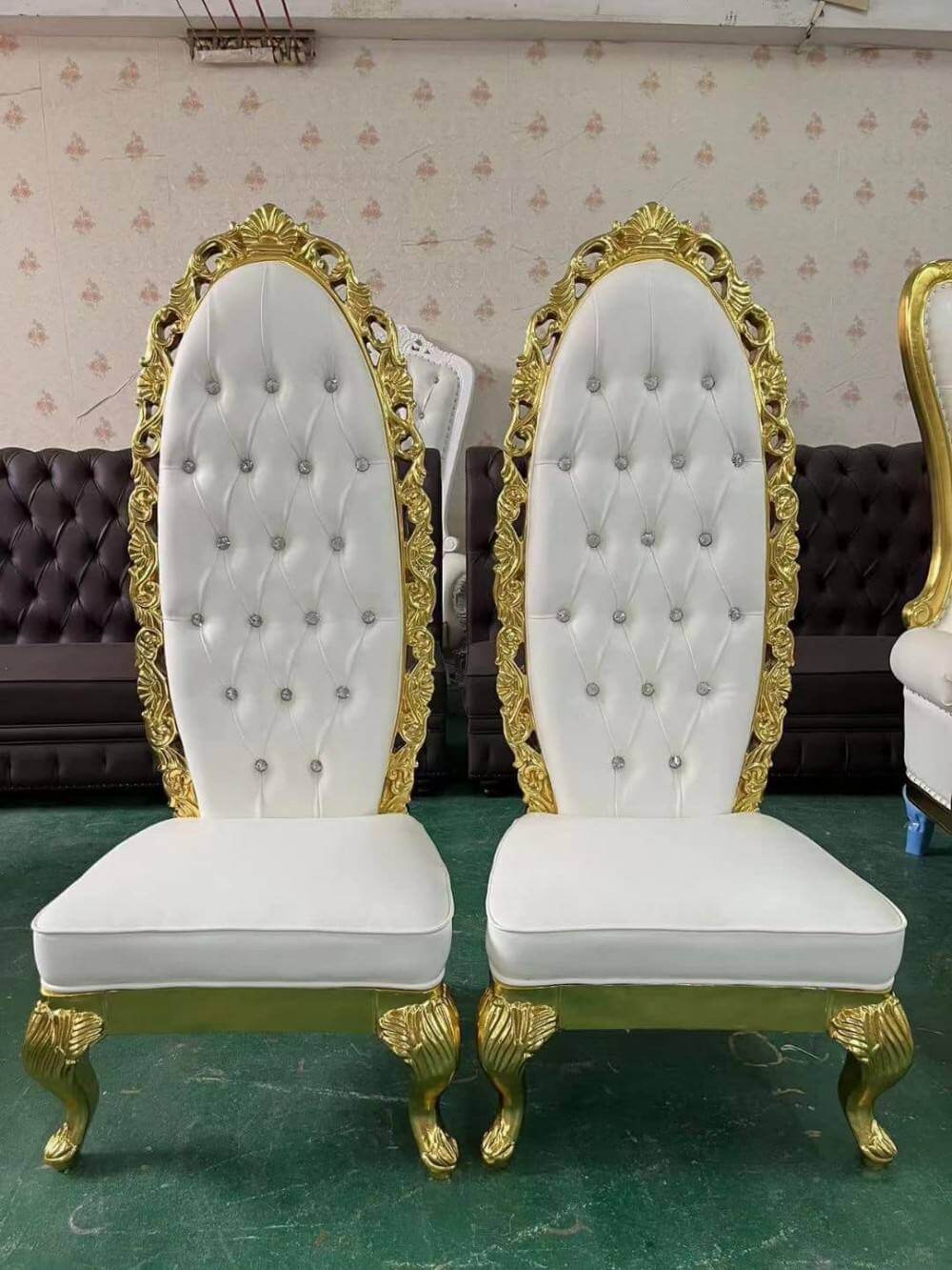 wholesale luxury high back white and gold throne chairs for weddings