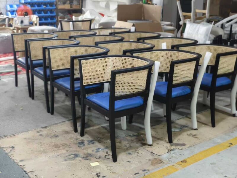 luxury wooden Black Cane Armchairs wholesale for hotels