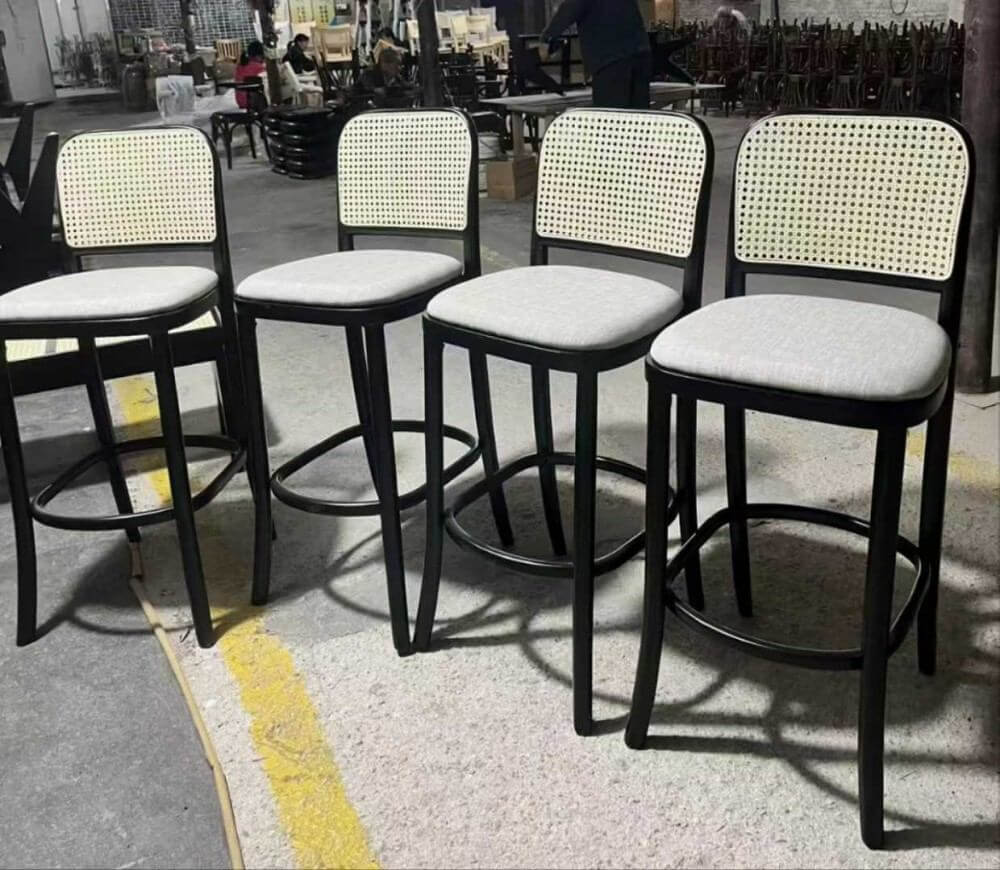 wholesale 75 cm seat height Black Cane Wood Bar Stool for hotel bars