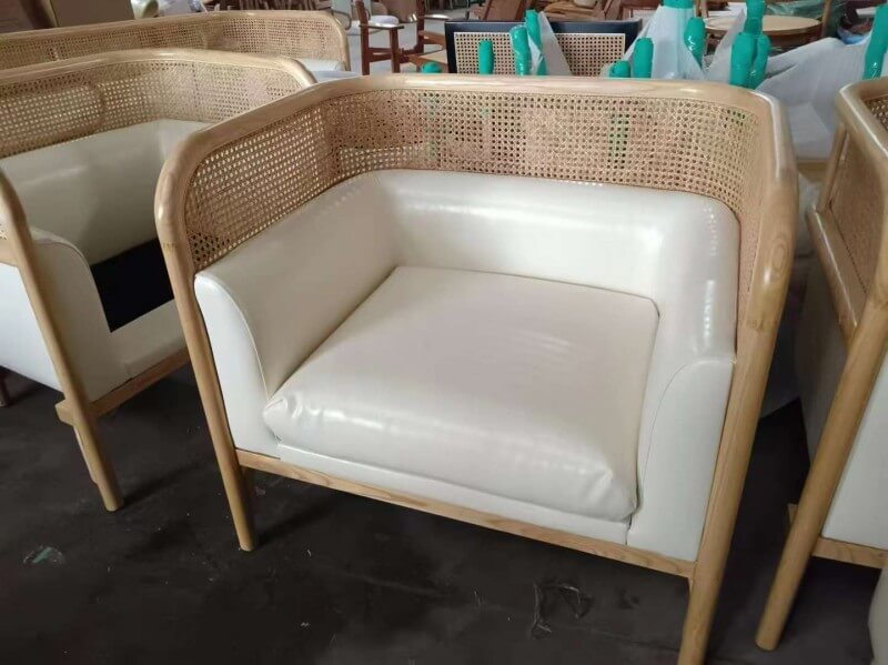 wholesale wooden Cane Back Sofa with white cushions for sale