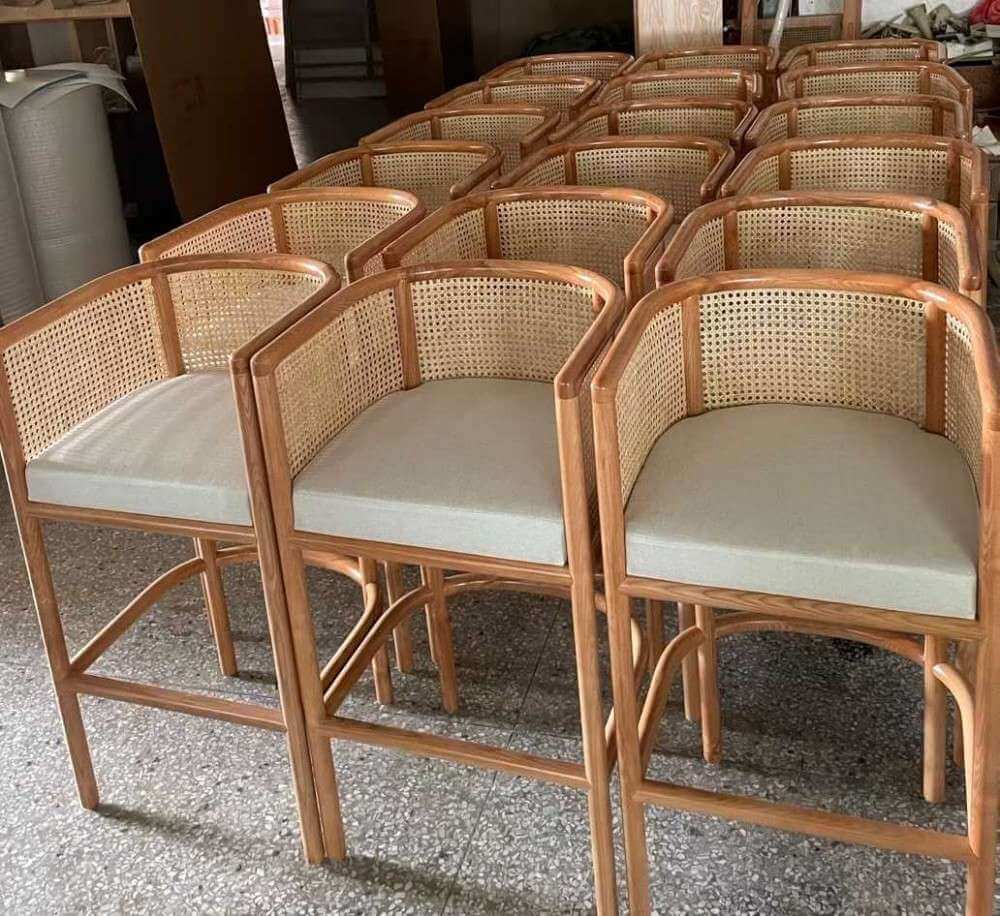 wholesale seat padded Cane Wood Bar Stool for sale