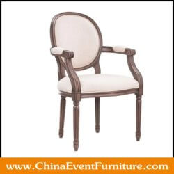 wholesale wooden fabric upholstered louis chair with arms for events