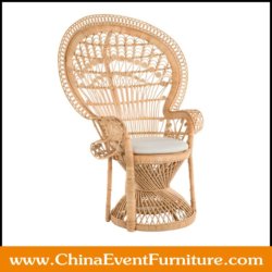 wholesale rattan peacock chairs with white cushion for weddings