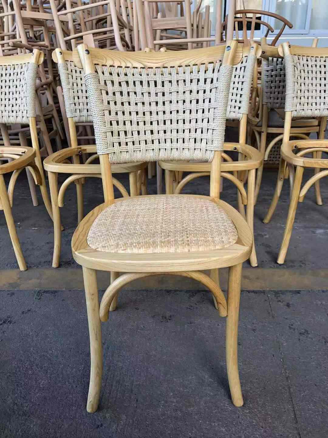 wholesale Wooden chair with wicker seat for hotel restaurants