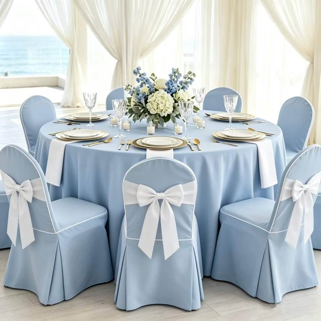 wholesale commercial quality polyester universal chair covers for stack banquet chairs