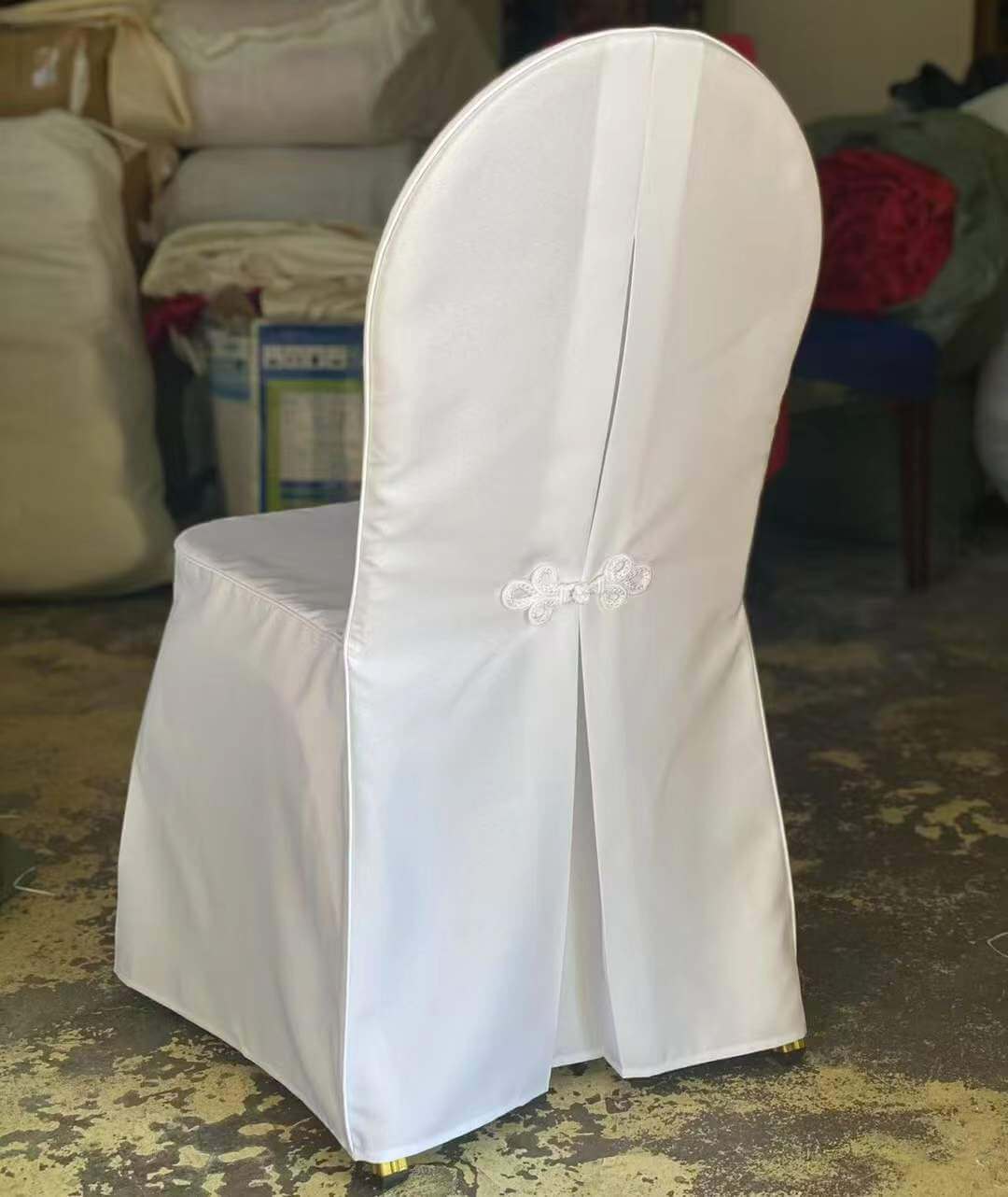 wholesale commercial quality white polyester chair covers for stackable banquet chairs