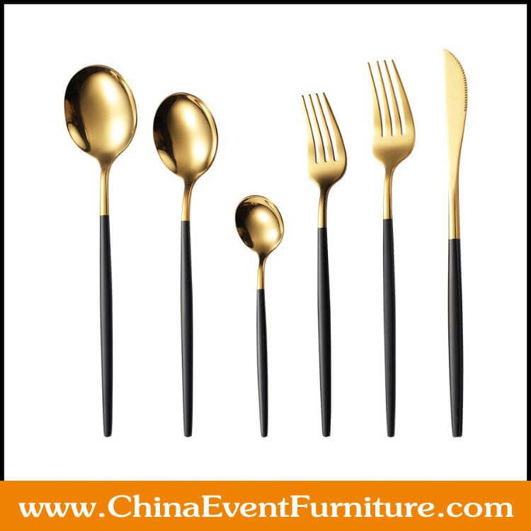 gold and black cutlery set
