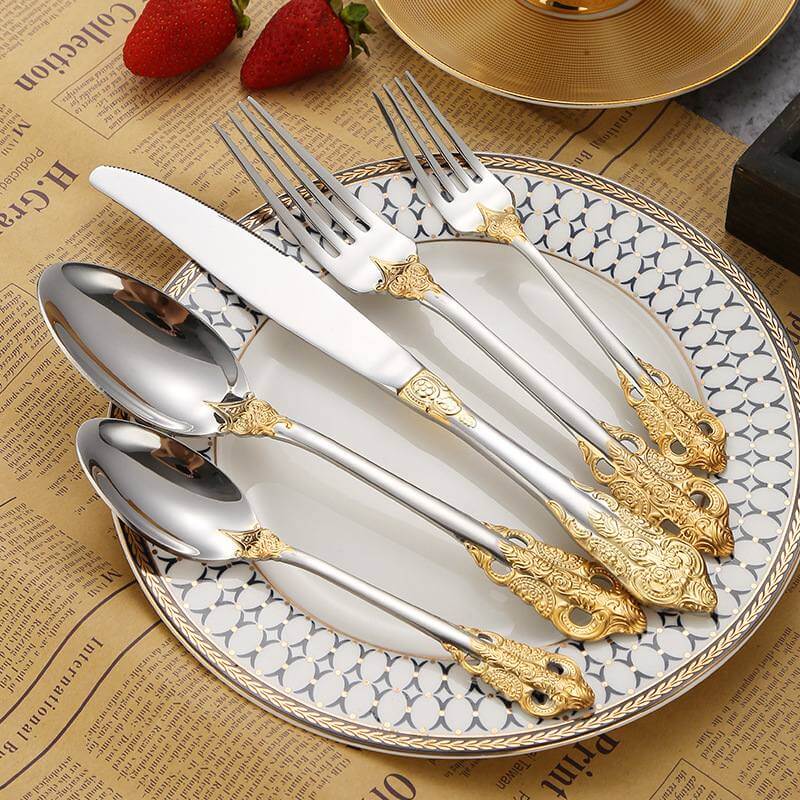 wholesale stainless steel gold and silver cutlery set for events