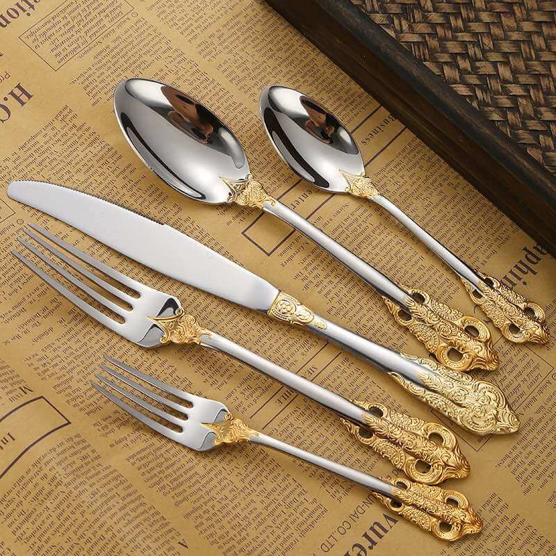 wholesale stainless steel gold and silver cutlery set for sale