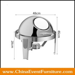 wholesale 6L silver stainless steel round chafing dish with glass lid for hotel restaurants