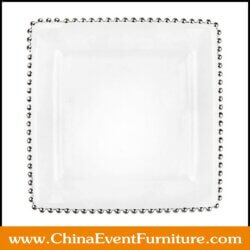 wholesale clear square glass underplates with silver beads for events