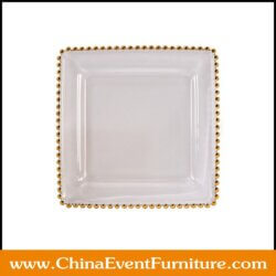 wholesale clear square glass underplates with gold beads for weddings