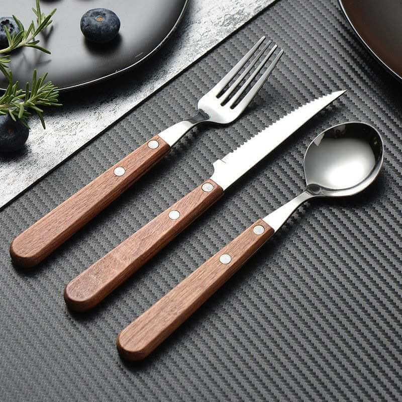 wholesale wooden handle cutlery set for parties