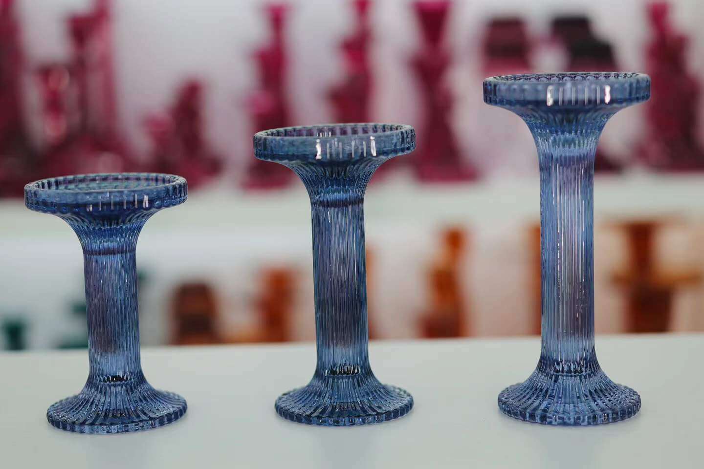 Blue Glass Pillar Candle Holder wholesale for weddings