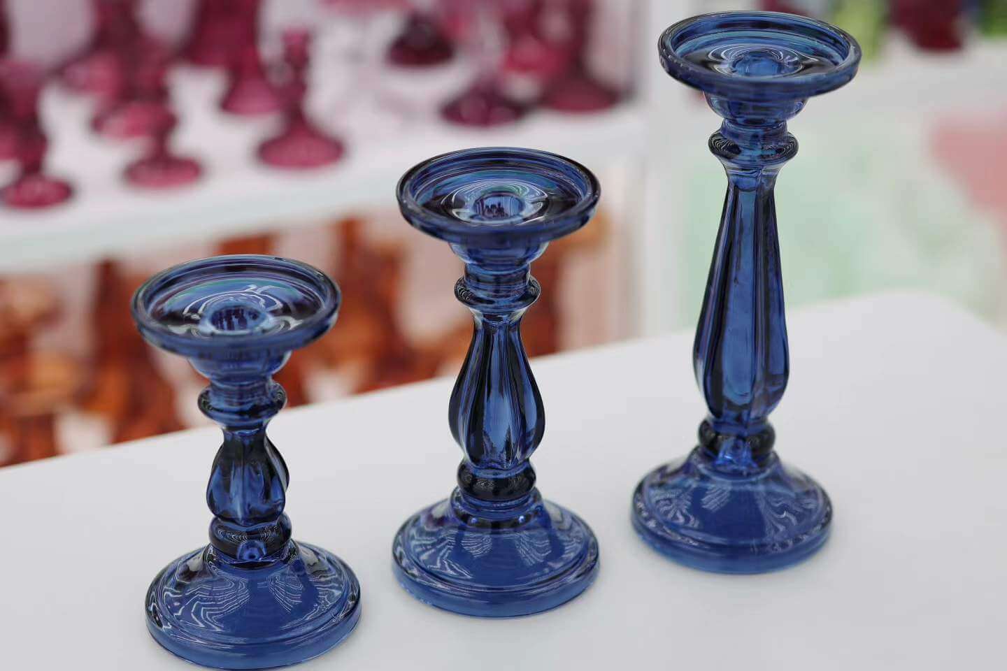 wholesale Blue Glass Pillar Candle Holder for sale