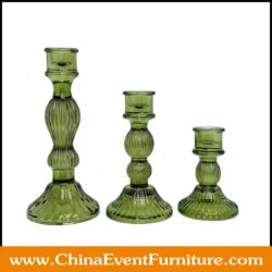 wholesale set of 3 green glass taper candle holder for weddings