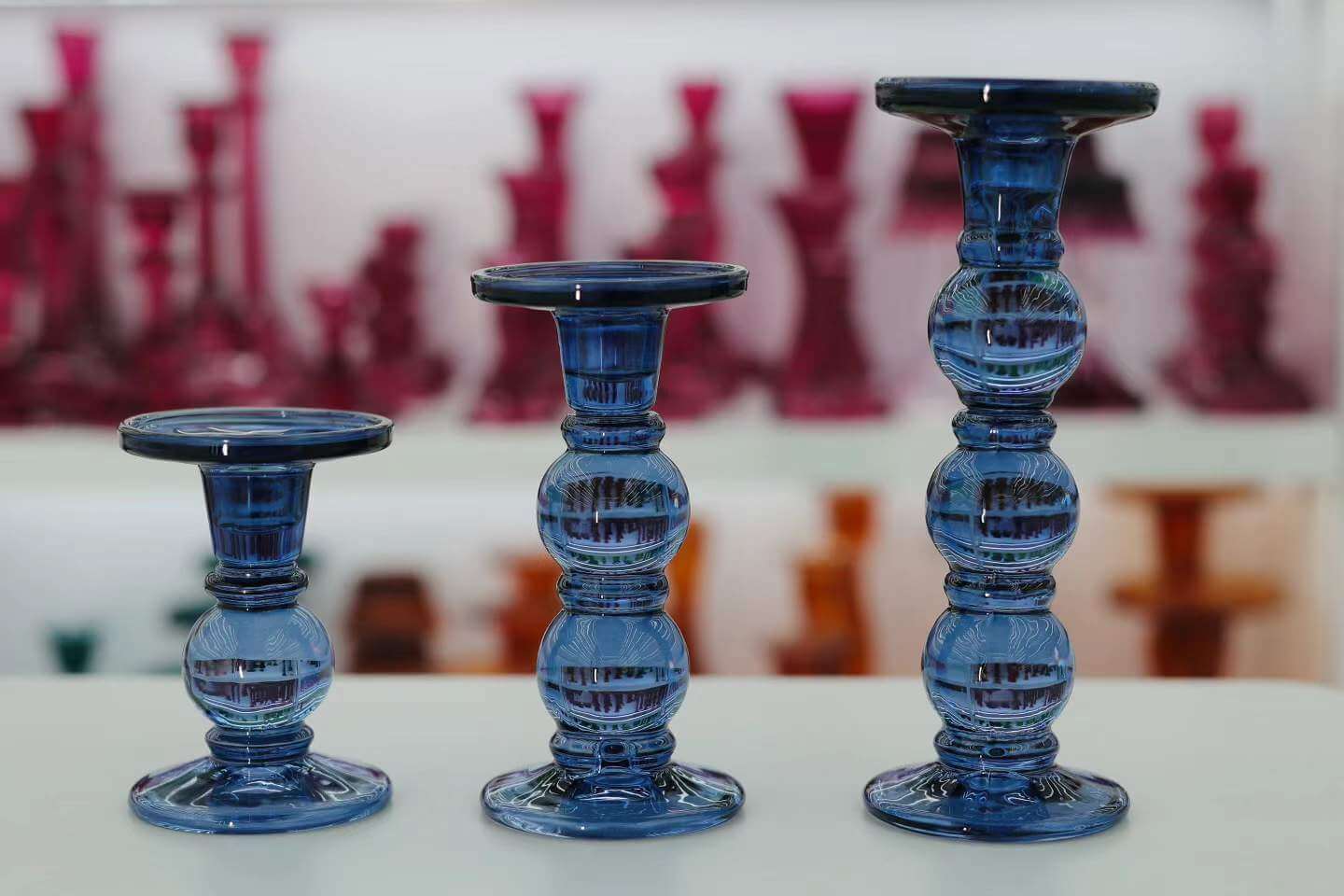 wholesale Blue Glass Pillar Candle Holder for weddings