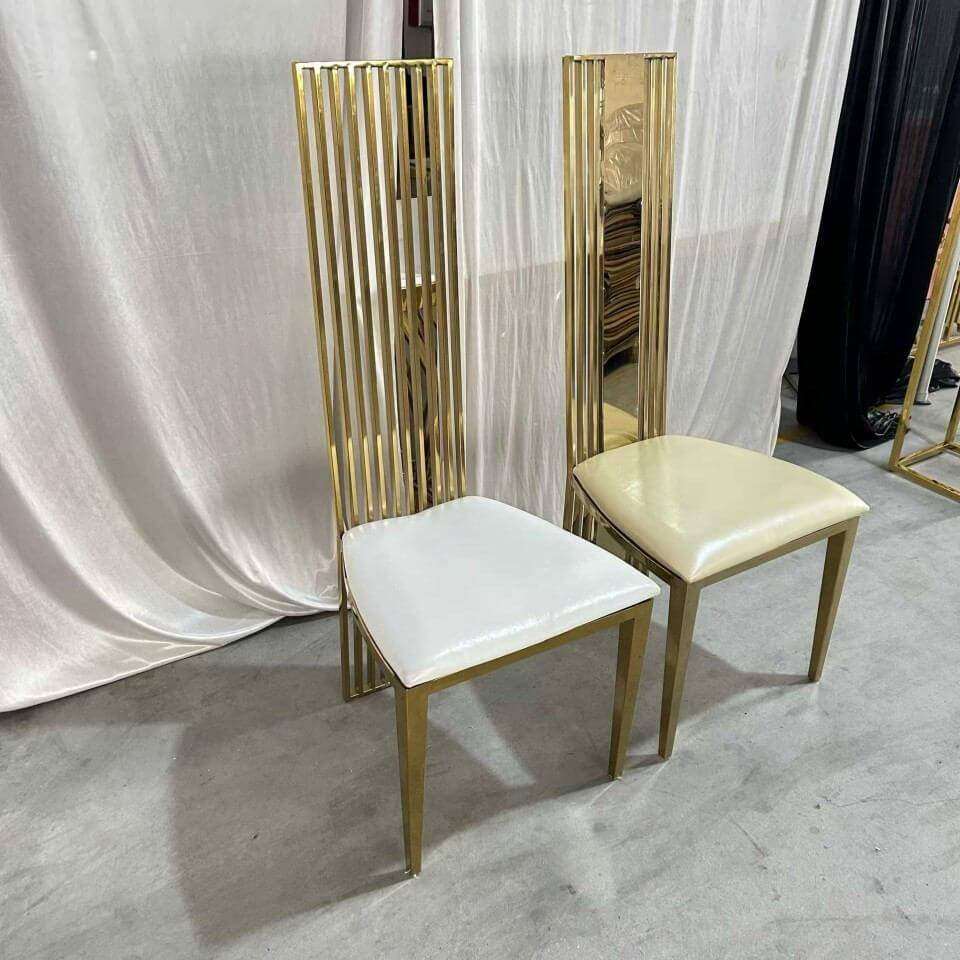 wholesale golden stainless steel high back wedding chair for wedding hall