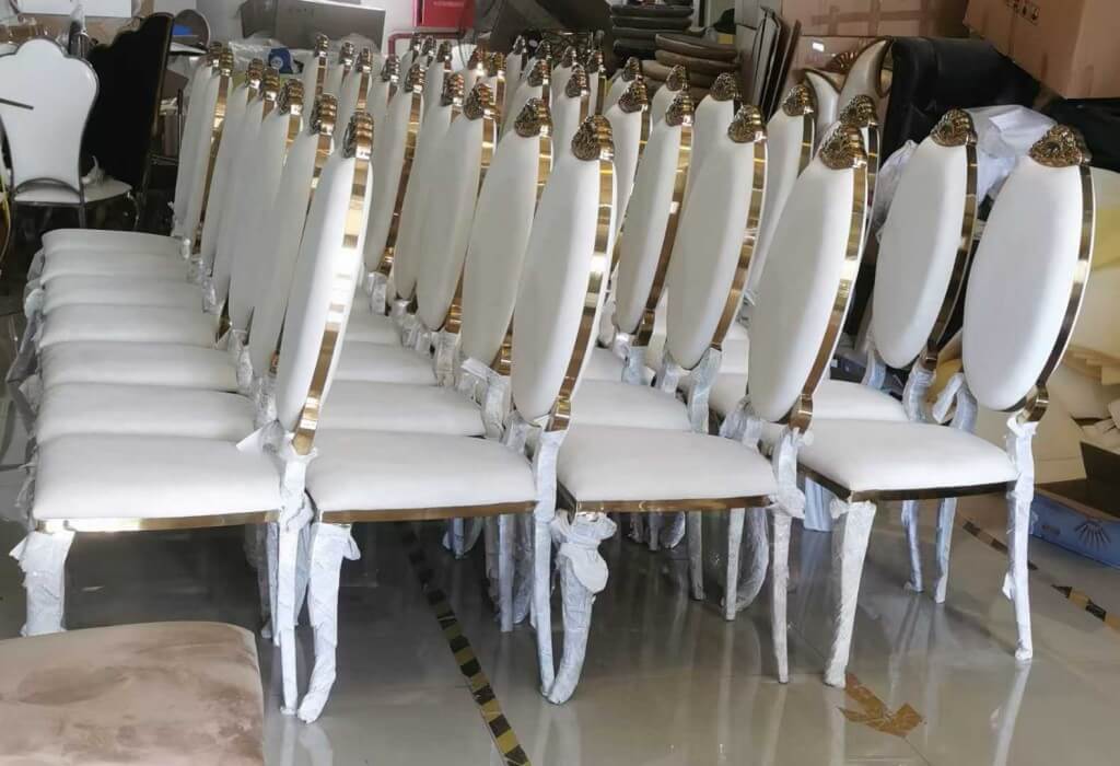 luxury gold and white Stainless Steel Wedding Chair wholesale for weddings