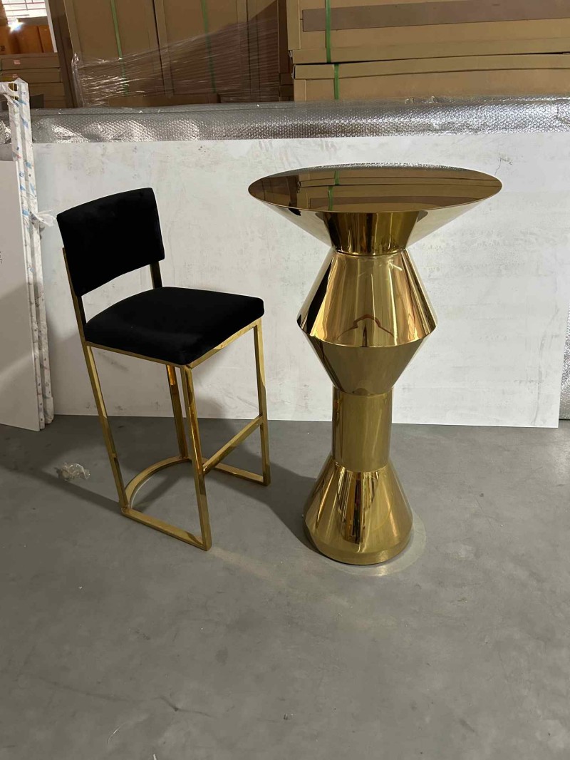 wholesale gold stainless steel bar table and stools for events